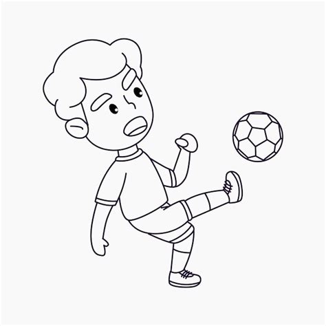 Coloriage Mignon Garçon Jouant Au Football Garçon Heureux Botter Le