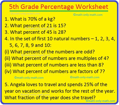 5th Grade Percentage Worksheet Finding Percentages Answers