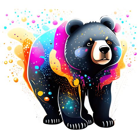 Kleurrijke Paint Splash Glitter Black Bear Graphic Creative Fabrica