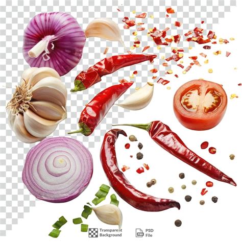 Sliced Garlic Chilis Onion Transparent Background Premium Ai