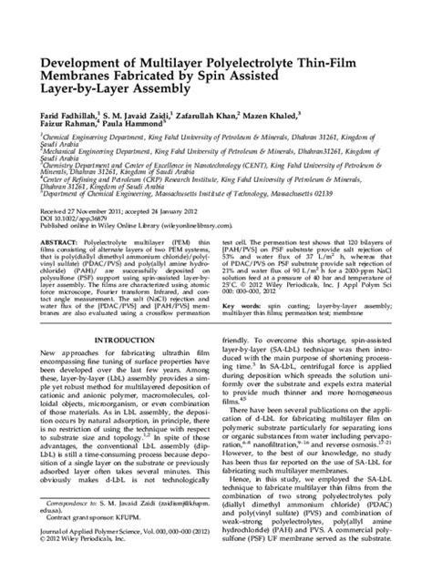 Pdf Polyelectrolyte Self Assembly On Polymeric Nanofiltration Substrates Insight Into Thin