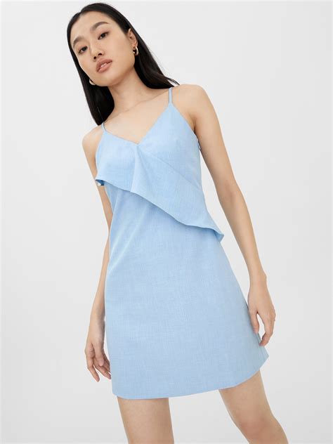 Ruffled Mini Dress Blue Pomelo Fashion