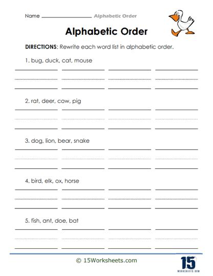 Alphabetic Order Worksheets 15