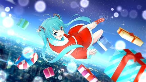 Картинка Vocaloid Hatsune Miku Новый год Аниме девушка Подарки