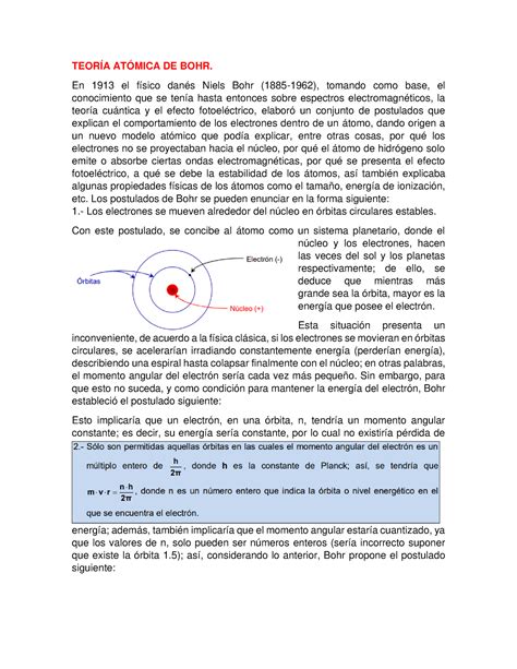 Teoría Atómica DE BOHR caracteristicas y conceptos TEORÍA ATÓMICA DE