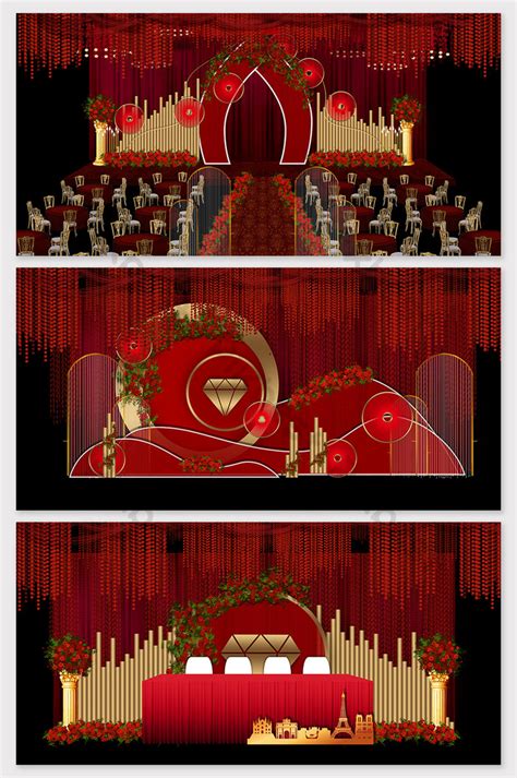 Red Gold Luxury Retro European Wedding Renderings Decors 3D Models