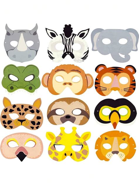 12 Pcs Animal Masks Party Safari Themed Birthday Photo Booth Props Eye