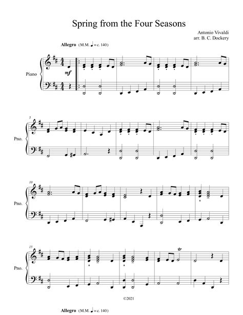 Spring From The Four Seasons Piano Solo Arr B C Dockery By