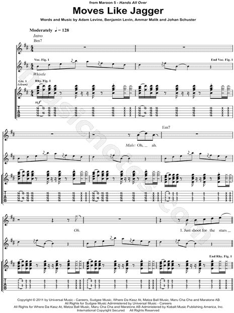 Maroon 5 Moves Like Jagger Guitar Tab In B Minor Download And Print