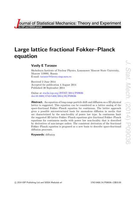 Pdf Large Lattice Fractional Fokker Planck Equation