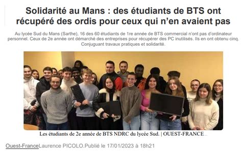 Des ordinateurs pour les BTS Lycée Le Mans Sud