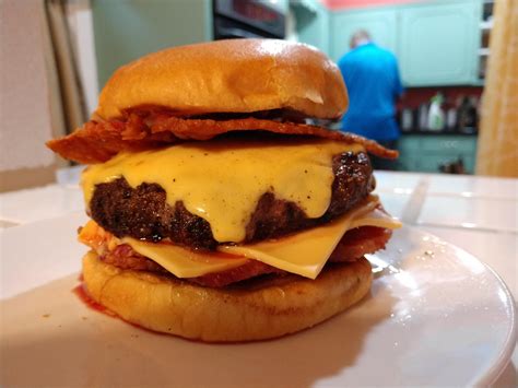 [homemade] Double Bacon Triple Cheese Burger R Food