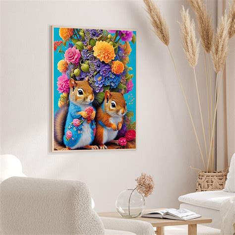 5D DIY Full Round Drill Diamond Painting Flower And Squirrel Home Decor