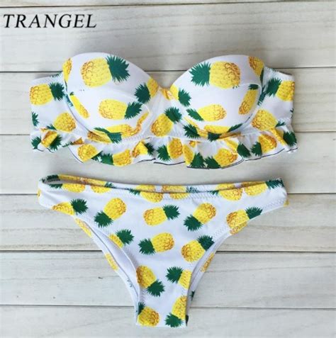 Купальник AliExpress Trangel Pineapple Women Swimsuit Sexy Ruffle Bikini sets Women Push up