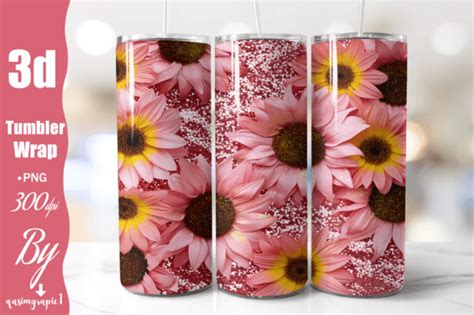 Pink Glitter Cowhide Sunflowers Tumbler Graphic By Qasimgraphic