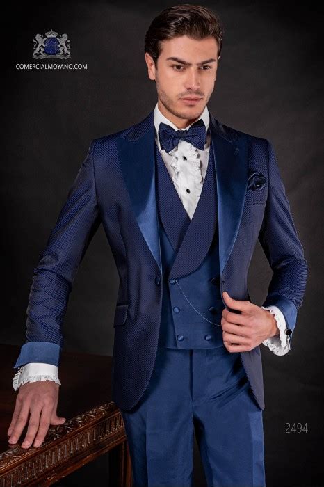 Royal Blaue Hochzeitsanzug Mikrodesign Stoff Mario Moreno Moyano