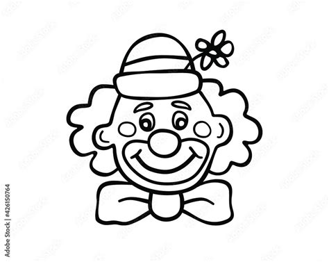 Vector Cartoon Silhouette Outline Black Line Art Drawing Of A Fun Smiling Man In Makeup Clown