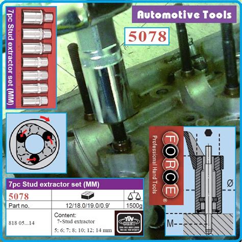 5078, Force, 5-14mm, 1/2", Шпилковадачи вложки за шпилки, к-т 7бр ...