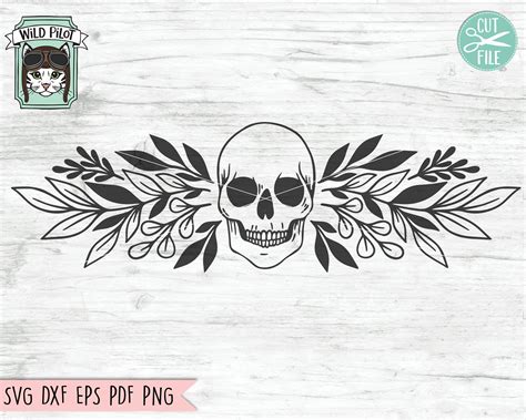 Skull Border Svg File Skull Svg Skull Leaves Border Svg Etsy Uk