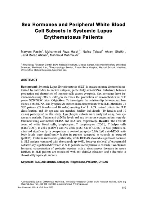 Pdf Sex Hormones And Peripheral White Blood Cell Subsets In Systemic