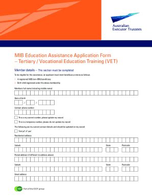 Fillable Online Mib Education Assistance Application Form Tertiary