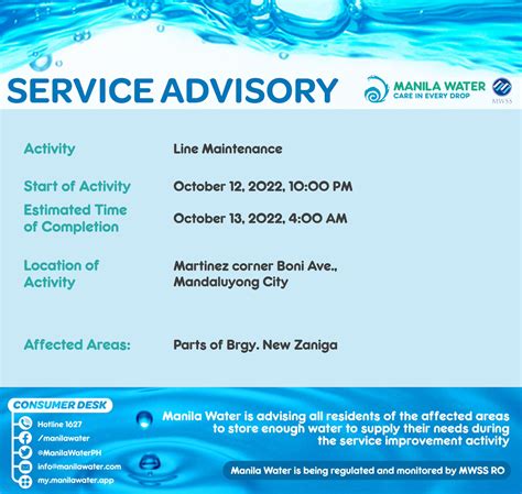 Manila Water On Twitter Service Advisory Line Maintenance Activity