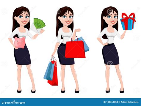 Business Woman With Brown Hair Cartoon Character Stock Vector