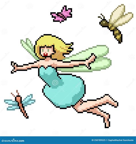 Pixel Art Fairy Girl Flying Stock Vector Illustration Of Doodle