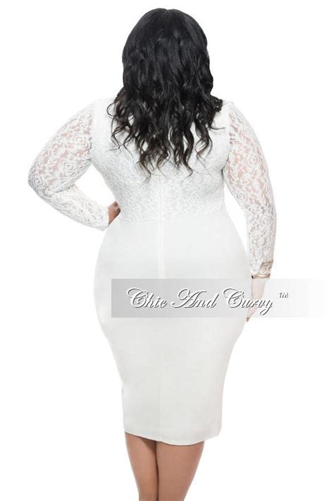 Final Sale Plus Size Bodycon Dress With Lace Panels In Ivory Chic And