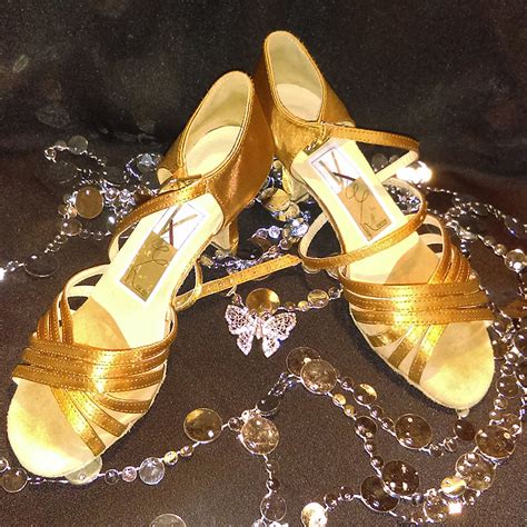 Atlantic Ballroom Gold Dance Shoes With Cross Strap