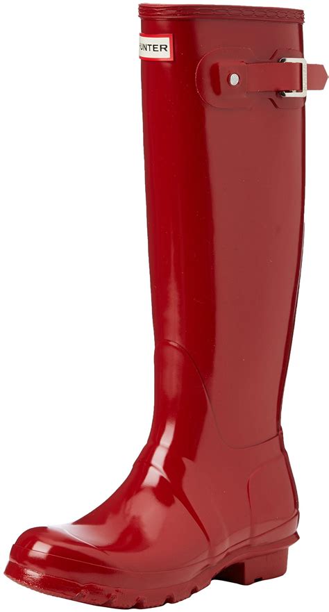 Hunter Hunter Womens Original Tall Gloss Rain Boots Military Red