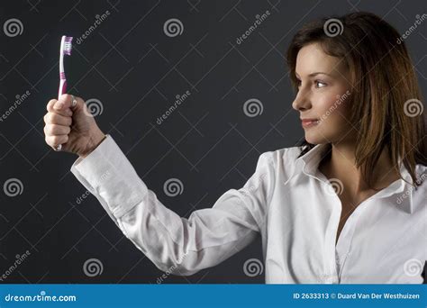 Toothbrush Brunette Stock Image Image Of Female Pretty