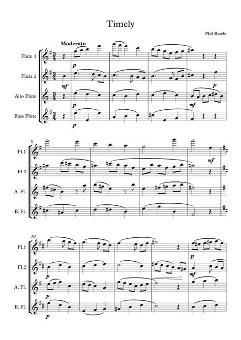 Timely Flute Quartet Sheet Music Phil Rawle Woodwind Ensemble