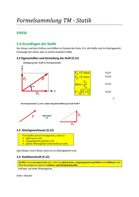 Formelsammlung Zusammenfassung Technische Mechanik Formelsammlung