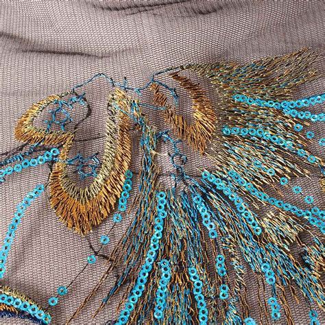 Embroidered Blue Sequins Peacock Feather Applique Patches Sew Etsy