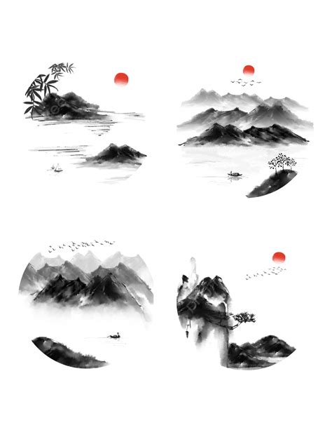 Original Chinese Feng Shui Ink Danqing Ink Landscape Elements Chinese