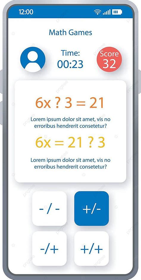 Math Games Smartphone Interface Vector Template Design Ui App Vector