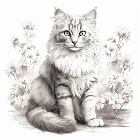 Premium AI Image | There is a drawing of a cat sitting in the grass ...