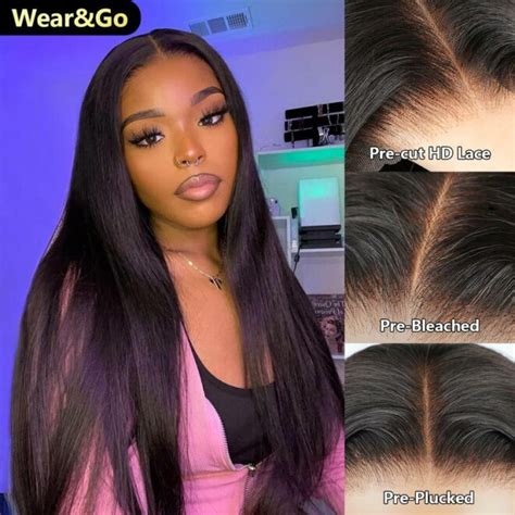 Wear And Go Straight Glueless Wigs Human Hair Pre Plucked Pre Cut Lace