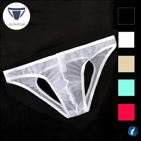 กางเกงในชาย บกนเอวตำซทร ผาตาขายทงตว เบาบาง Bikini Jockstrap เวาดานหลง ระบายความ