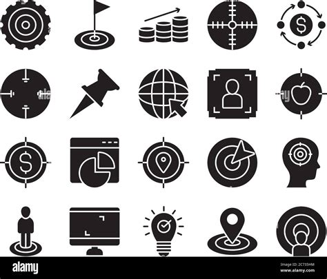 Computer And Target Icon Set Over White Background Line Style Vector