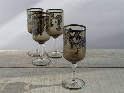 Vintage Wine Glasses Aztec Mayan Southwest Style Glassware Etsy Vintage Wine Vintage Wine