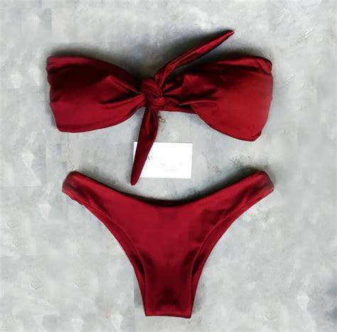 Biquini 2017 Bikini Solid Color Bow Bikini Set Swimwear Women Knot