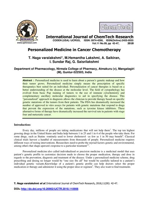 (PDF) Personalized Medicine in Cancer Chemotherapy 