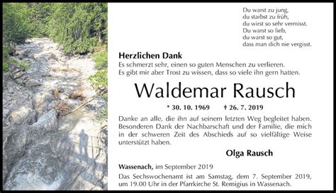 Traueranzeigen Von Waldemar Rausch Rz Trauer De