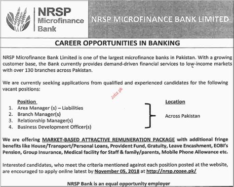 Nrsp Microfinance Bank Limited Area Manager Jobs Job