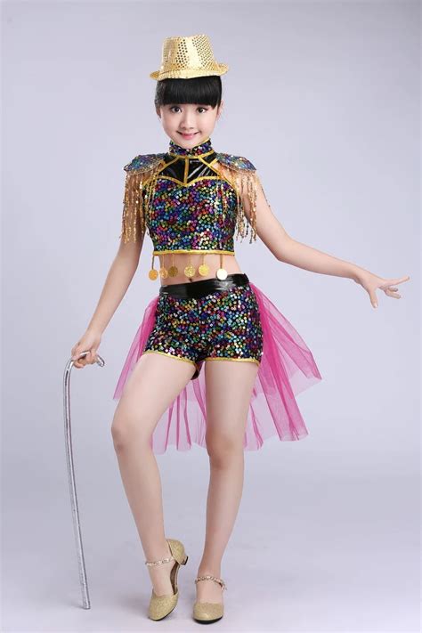 Childrens Sequined Jazz Dance Costumes Girl Hip Hop Dancewear Modern