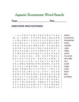 Aquatic Ecosystems Word Search By Orrin Curtis Tpt