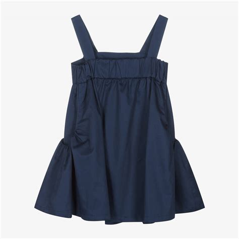 Lapin House Girls Navy Blue Bow Cotton Dress Childrensalon