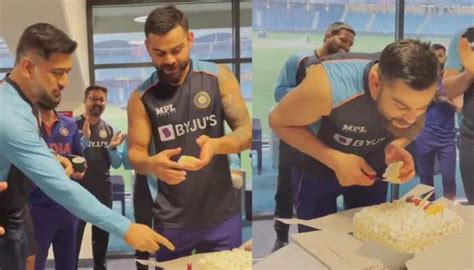 Virat Kohli forgets to blow candles before cutting birthday cake, MS ...